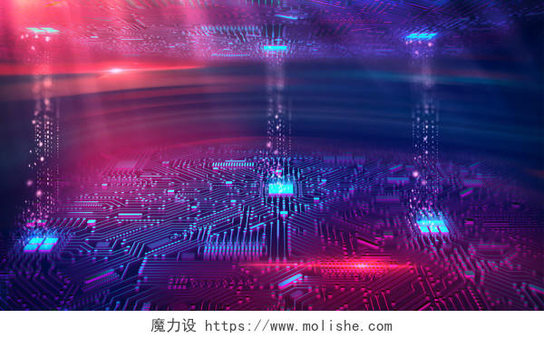 紫色红色商务科技芯片智能背景